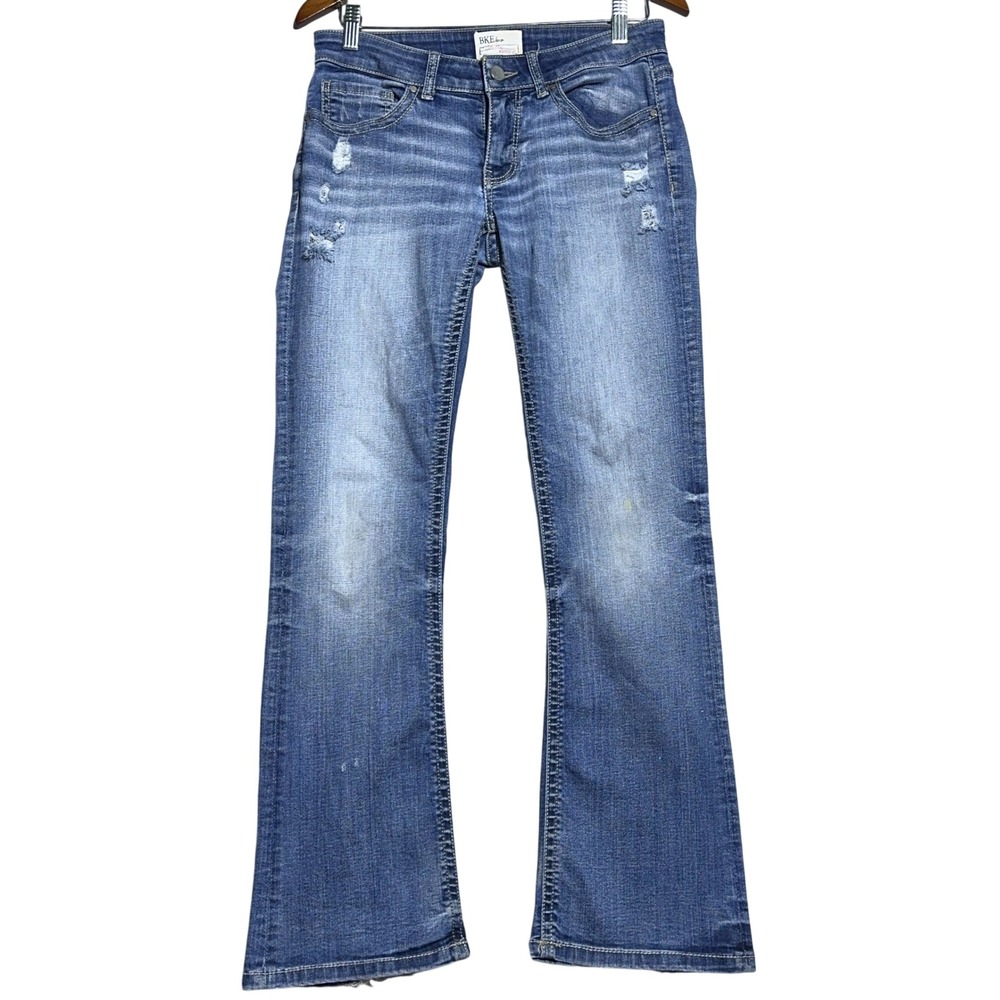 BKE Stella Bootcut Y2K Low Rise Flare Jeans Womens Size 28R Distressed Blue‎